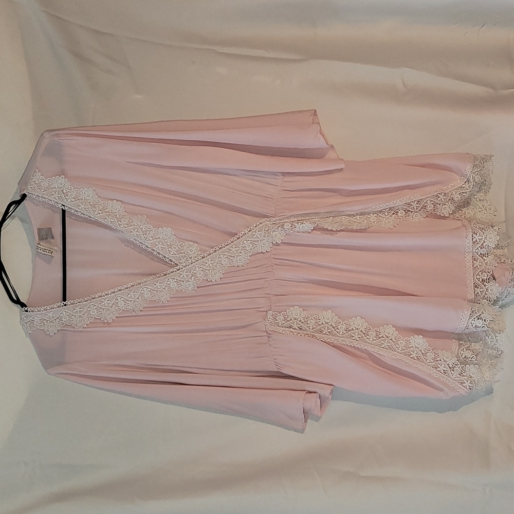 Baby Pink Romper with Cream Lace Detailing with Bell Sleeve